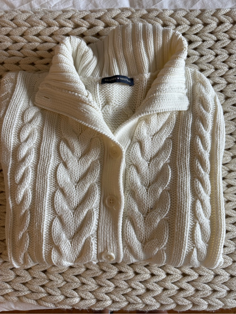 Brandy Melville Cream Cable Knit Button-Up Sweater - Picture 2 of 2